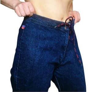 RARE Vintage Coogi Down Under Blue Denim Crop Jeans With Tie Waist In Size 32